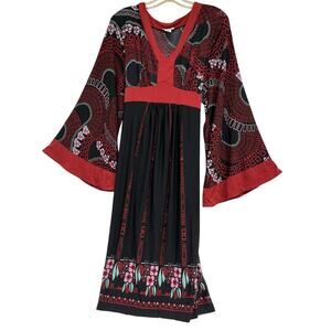 Bisou Bisou Retro Geometric Maternity Maxi Dress 70’s Retro Feel /Bell sleeves